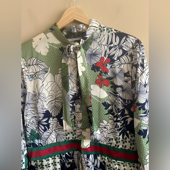 Dalia MacPhee | Tie Neck Printed Midi Dress, Size L - Picture 8 of 16